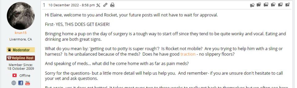 example of Tripawds Forums moderation